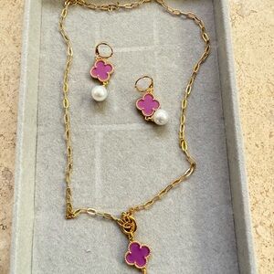 Gold and Pink Clover Jewelry Set